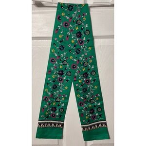 Ginnie Johansen Green Floral Scarf Cotton Blend Twilly Neck Head Wrap